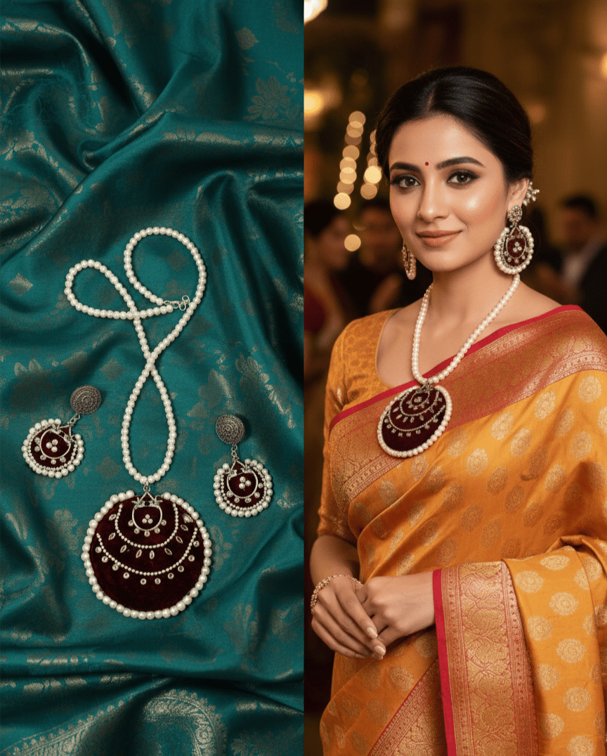 Handmade Rani Har Fabric Jewellery Set